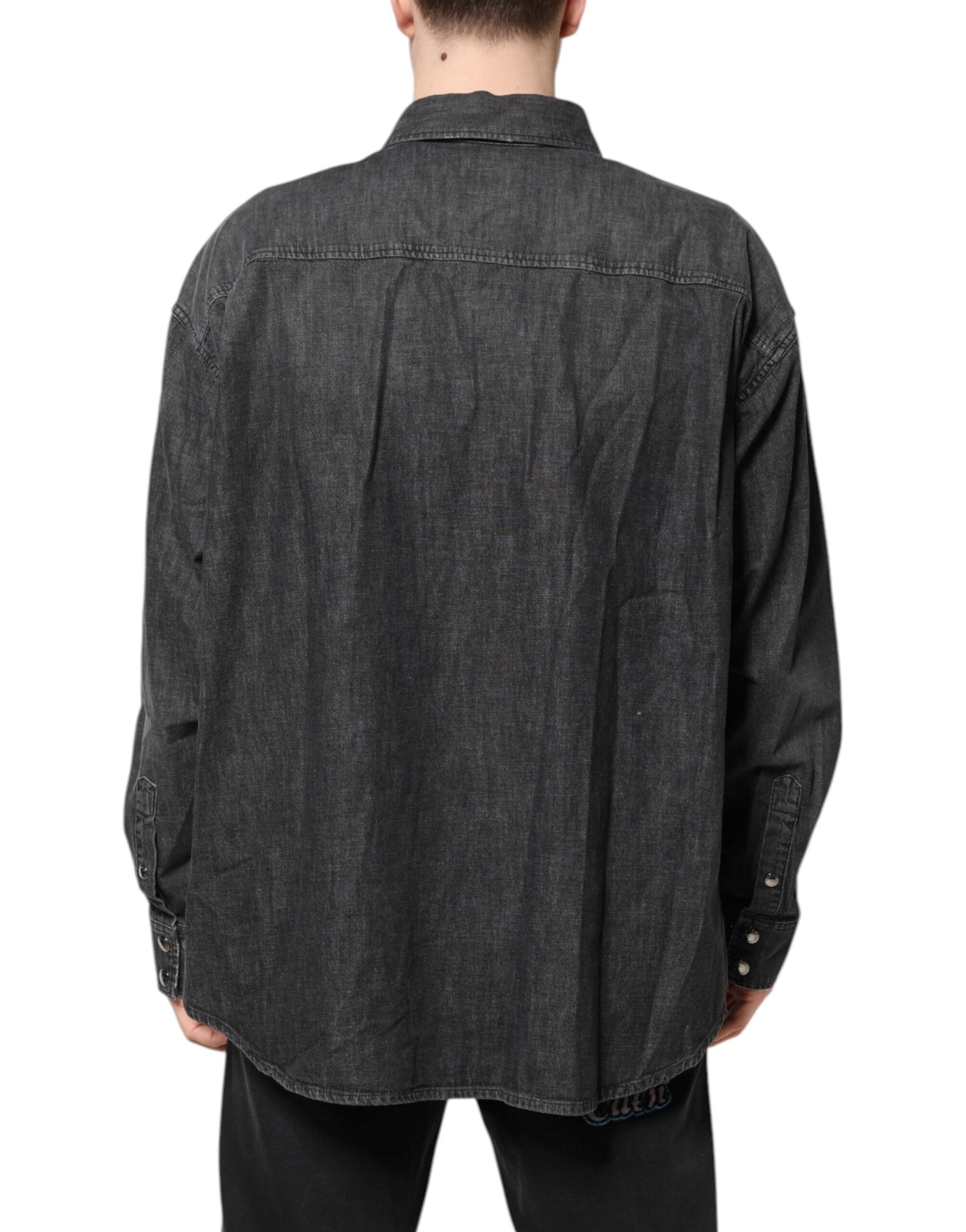 Gray Long Sleeves Button Down Denim Shirt