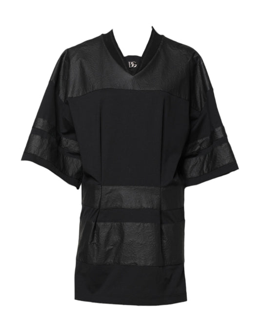 Black Cotton Short Sleeves V-neck T-shirt