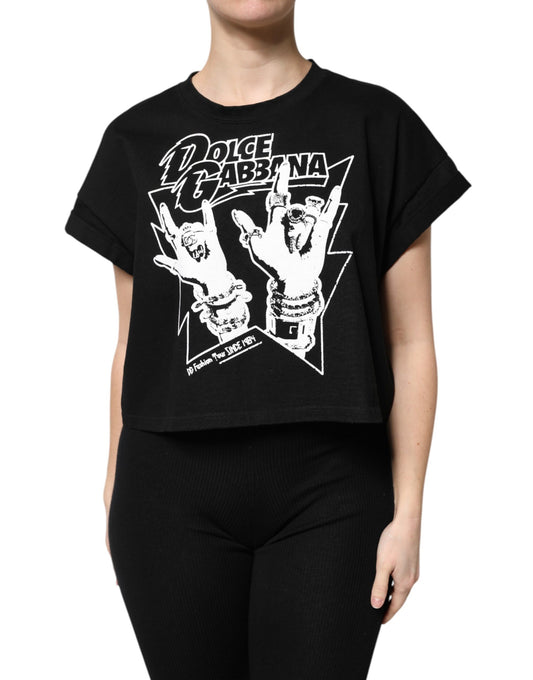 Black Cotton Printed Short Sleeves T-shirt