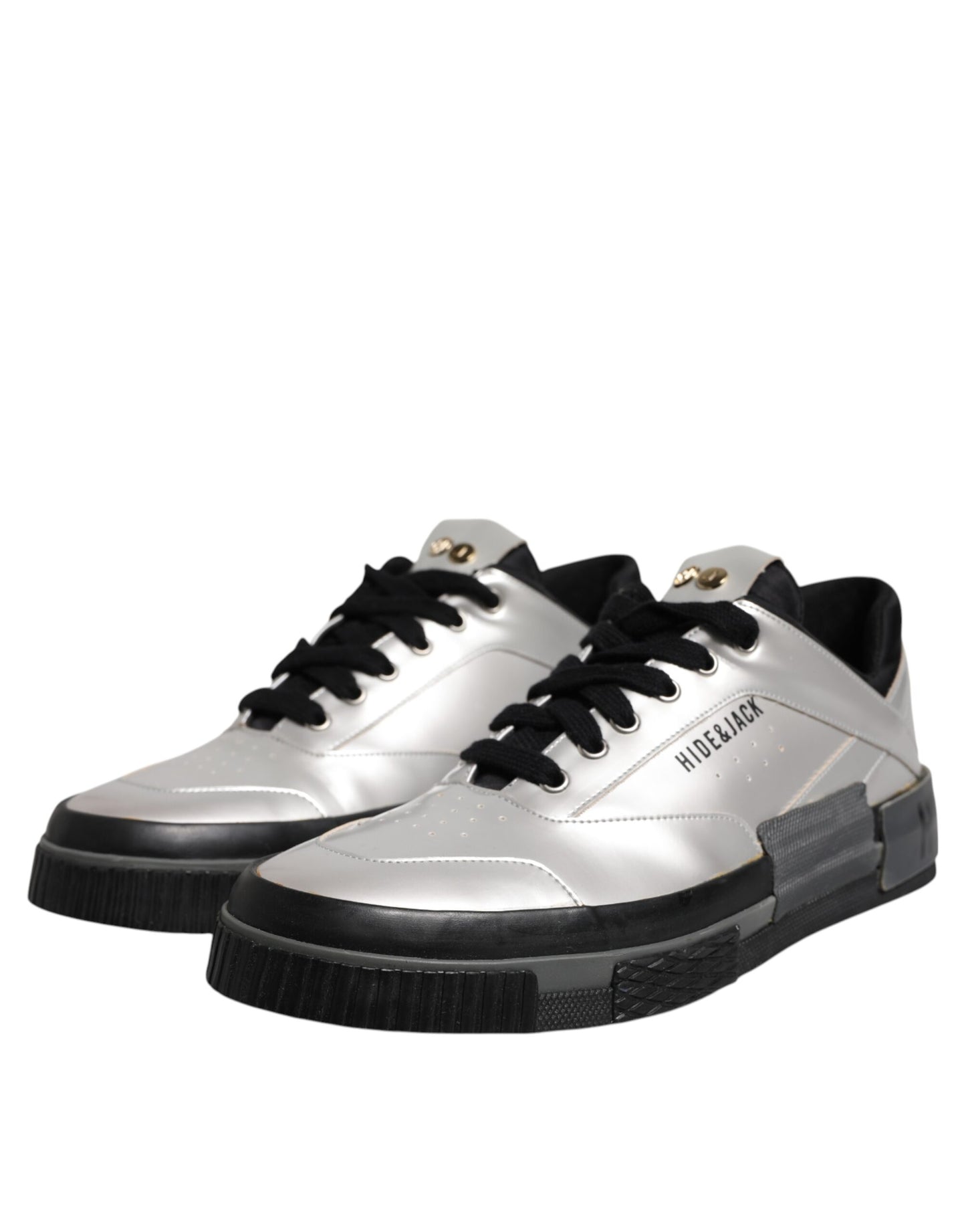 Metallic Silver Low Top Lace Up Sneakers Shoes