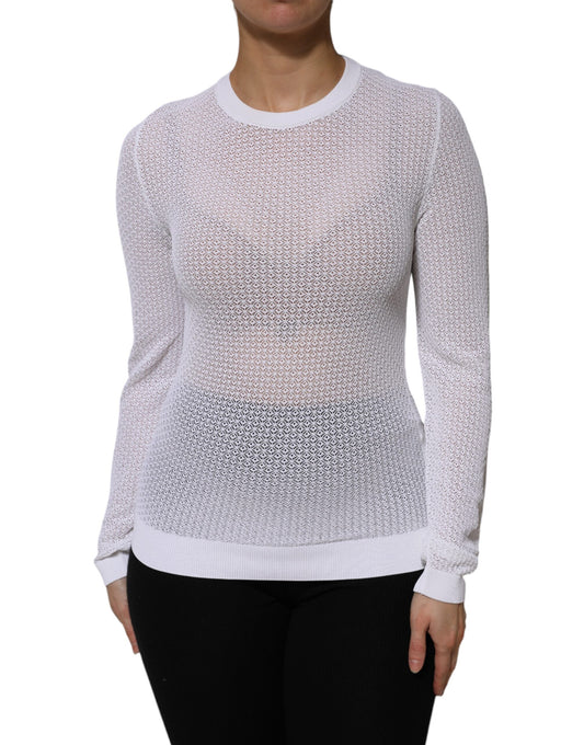 White Round Neck Long Sleeves Pullover Top