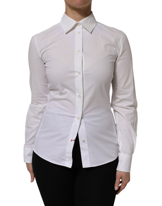 White Cotton Collared Long Sleeves Top Shirt