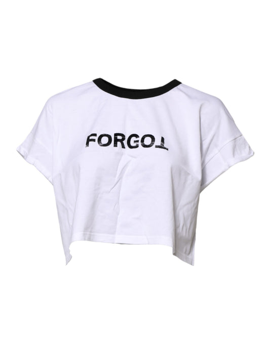 White Graphic Print Crew Neck Cropped T-shirt