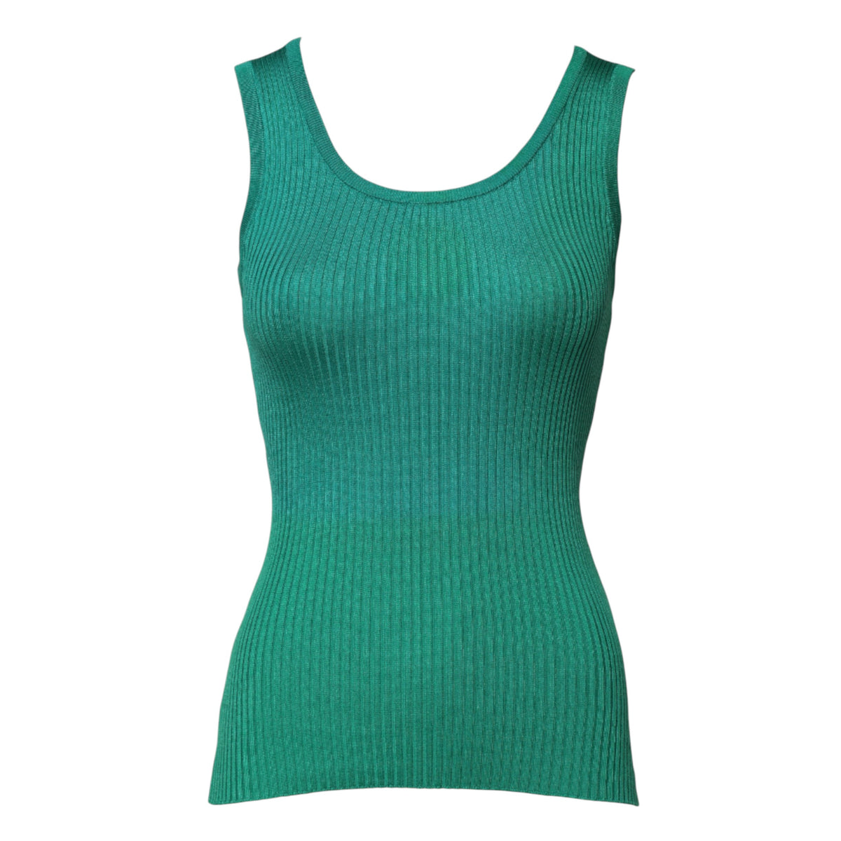 Green Silk Sleeveless Round Neck Tank Top