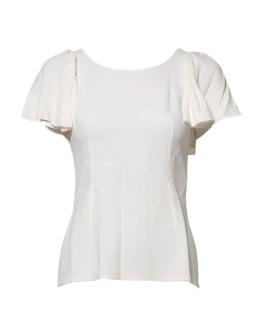 White Round Neck Short Sleeves Blouse Top