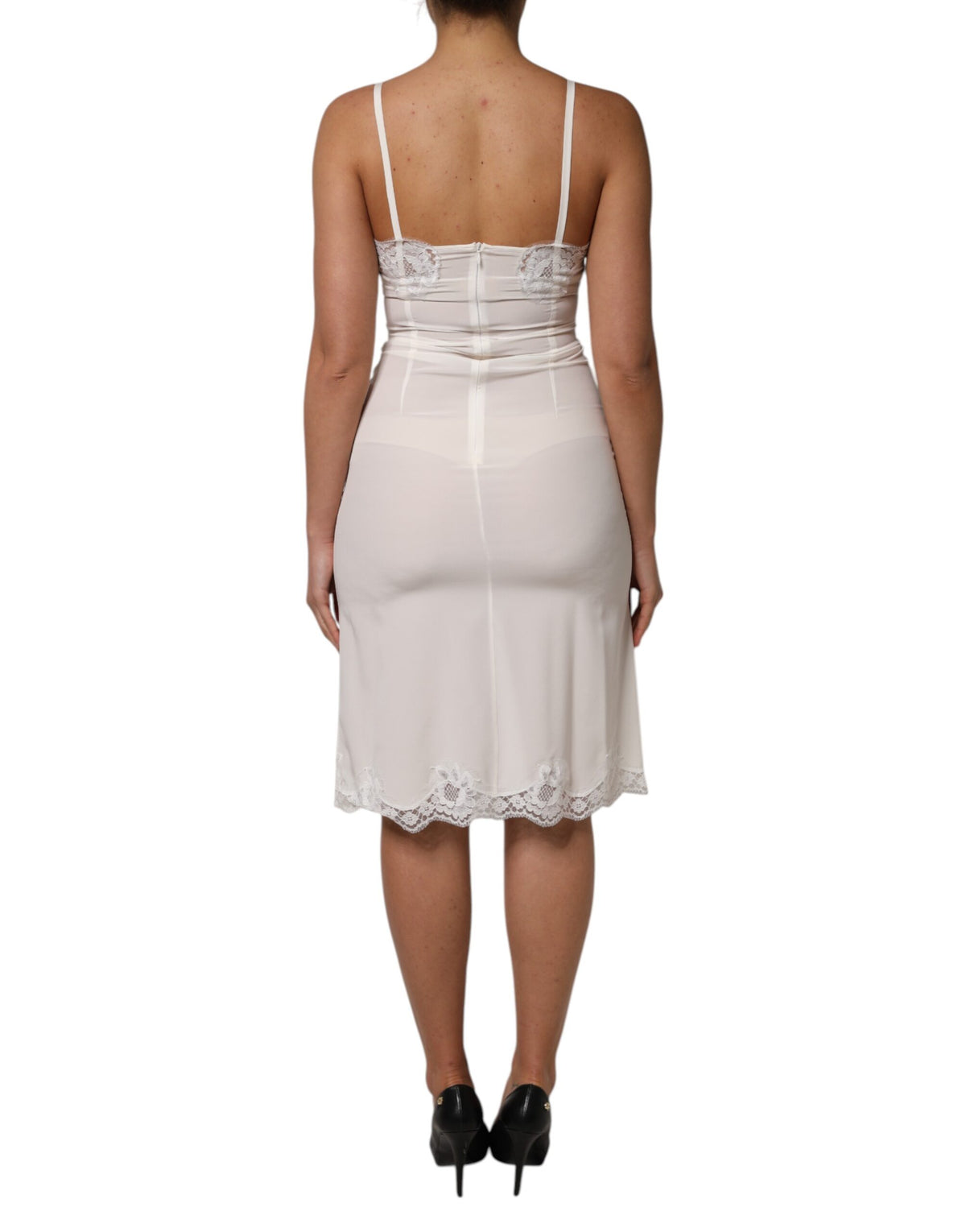 White Lace Gold DG Logo Silk Dress Sleepwear