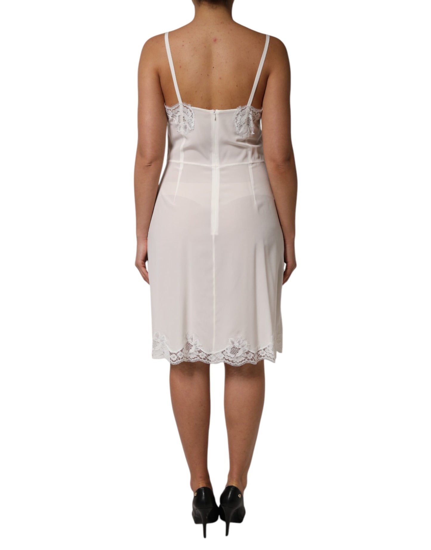 White Lace Gold DG Logo Silk Dress Sleepwear