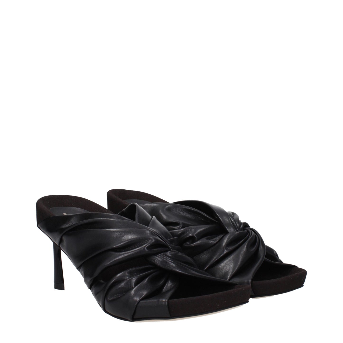 Black Leather Stiletto Heel Sandals