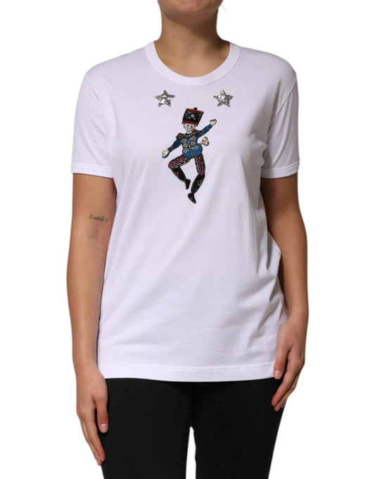 White Cotton Sequin Embellished Top T-shirt