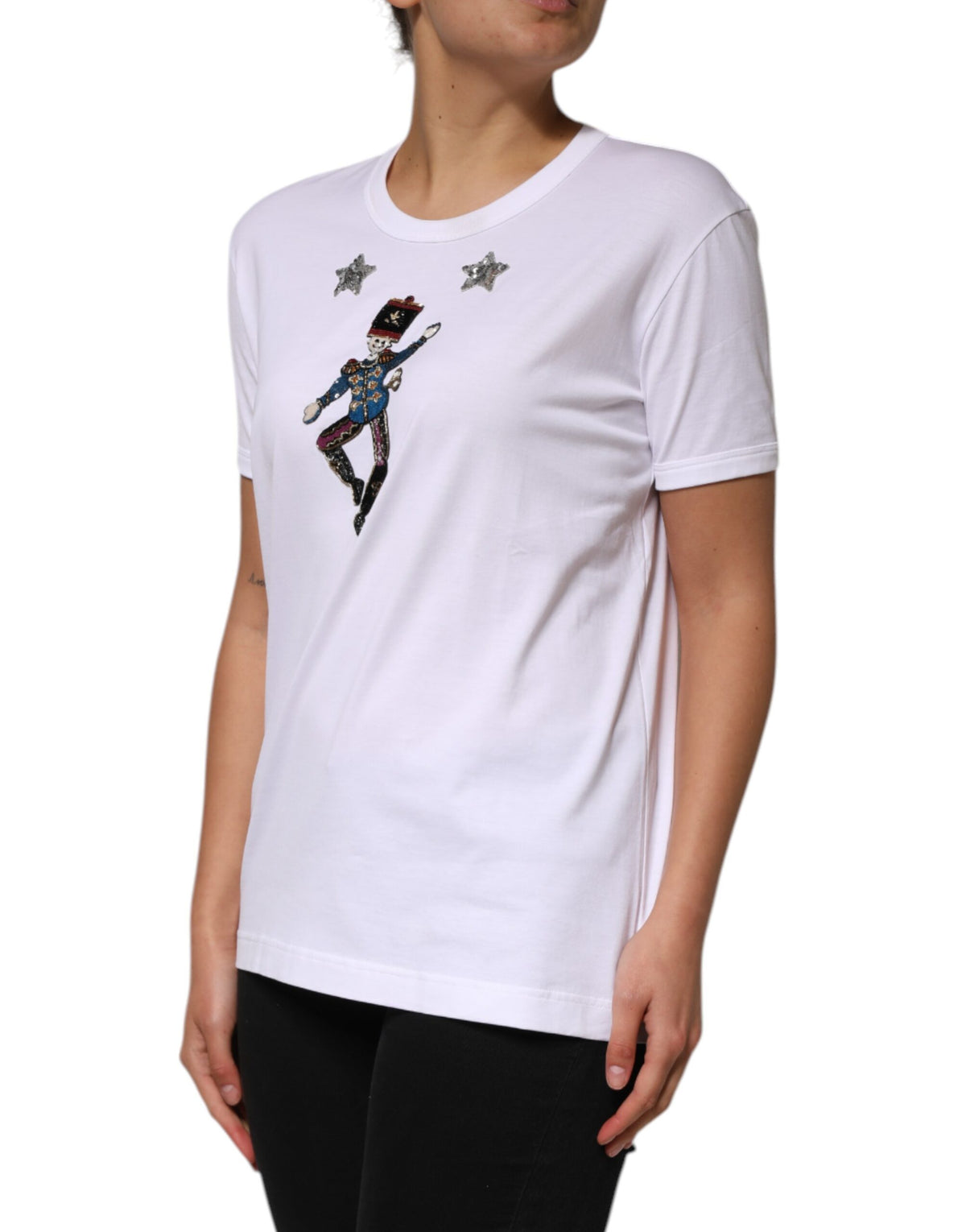 White Cotton Sequin Embellished Top T-shirt