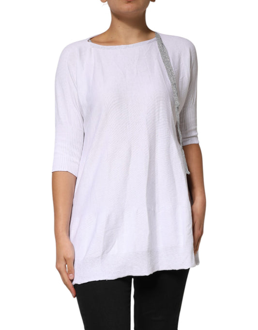 White Cotton Short Sleeves Round Neck Blouse Top