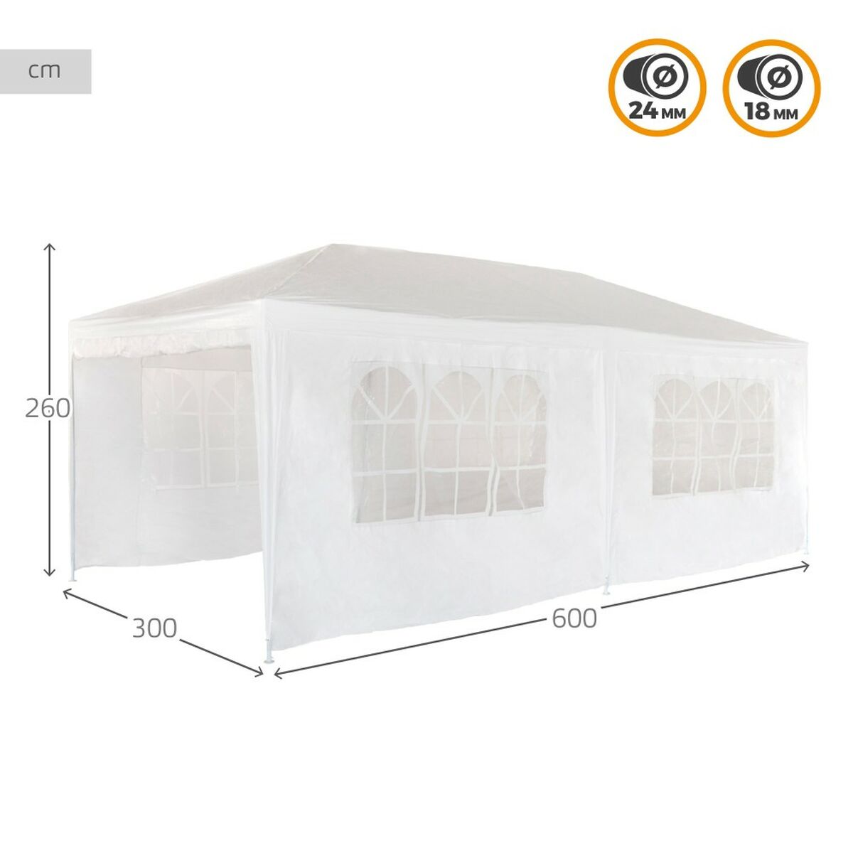 Havepavillon Aktive 300 x 260 x 600 cm Metal Polyester Hvid