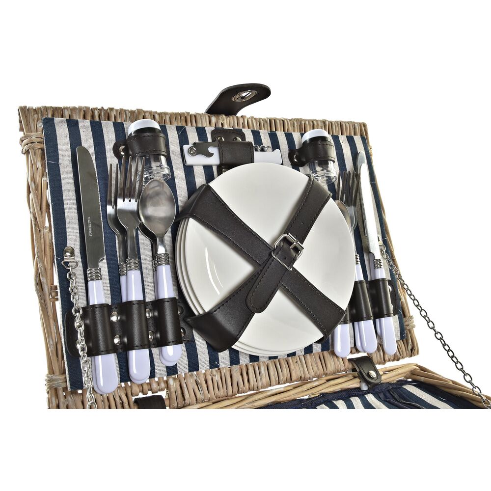 Picnickurv DKD Home Decor – Naturligt Flet med Blå Detaljer, til 4 personer