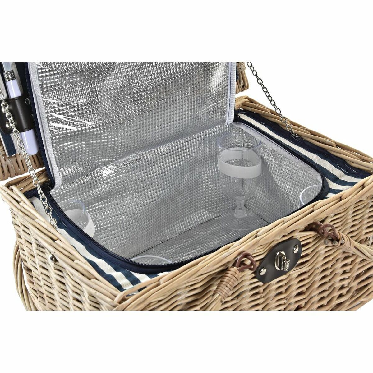 Picnickurv DKD Home Decor – Naturligt Flet med Blå Detaljer, til 4 personer