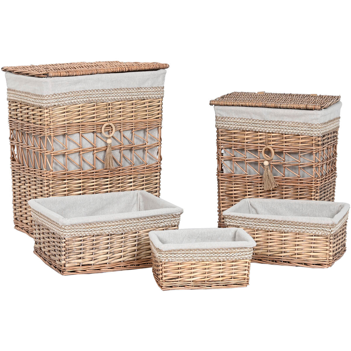 Vasketøjskurv Home ESPRIT Beige 47 x 35 x 55 cm 5 Pieces