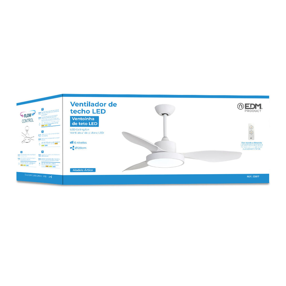 Ceiling Fan med Lys EDM 33817 Arctic White – 24 W, 38 W, 2160 Lm