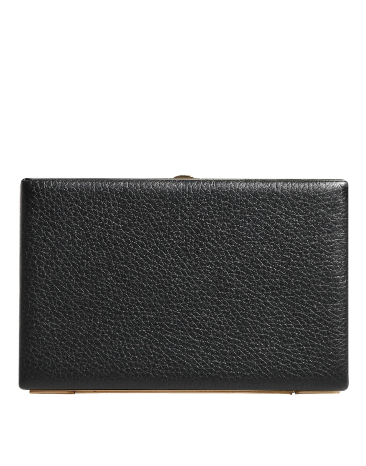 Black Leather Gold Frame Clutch Evening Party Purse Bag