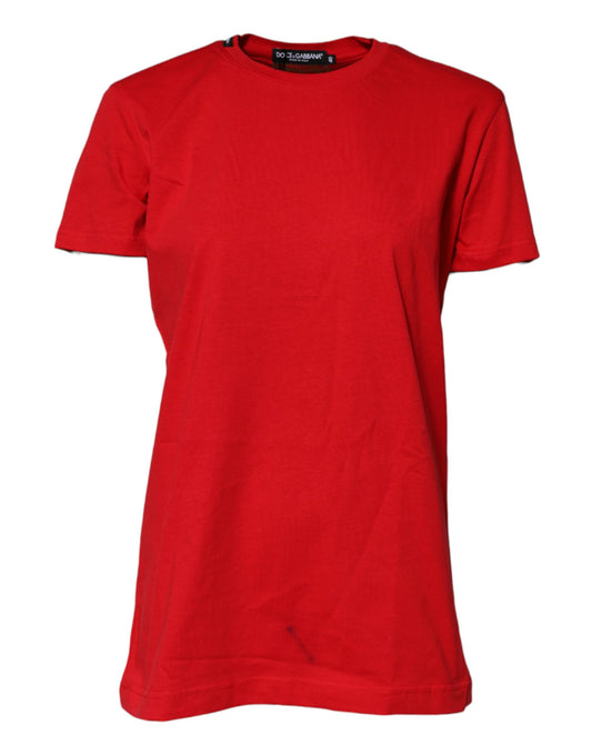Red Cotton Short Sleeves Crew Neck Top T-shirt