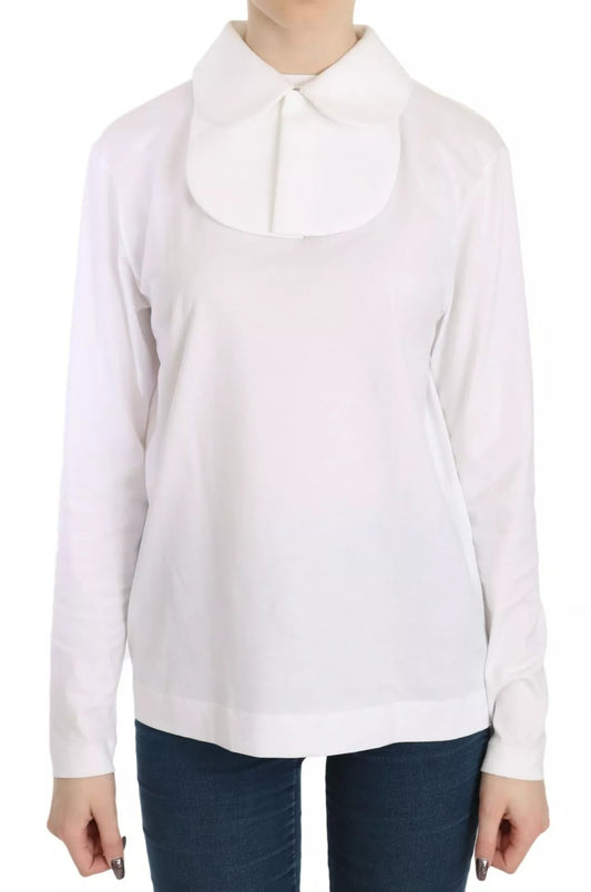 White Cotton Longsleeve Collared Blouse