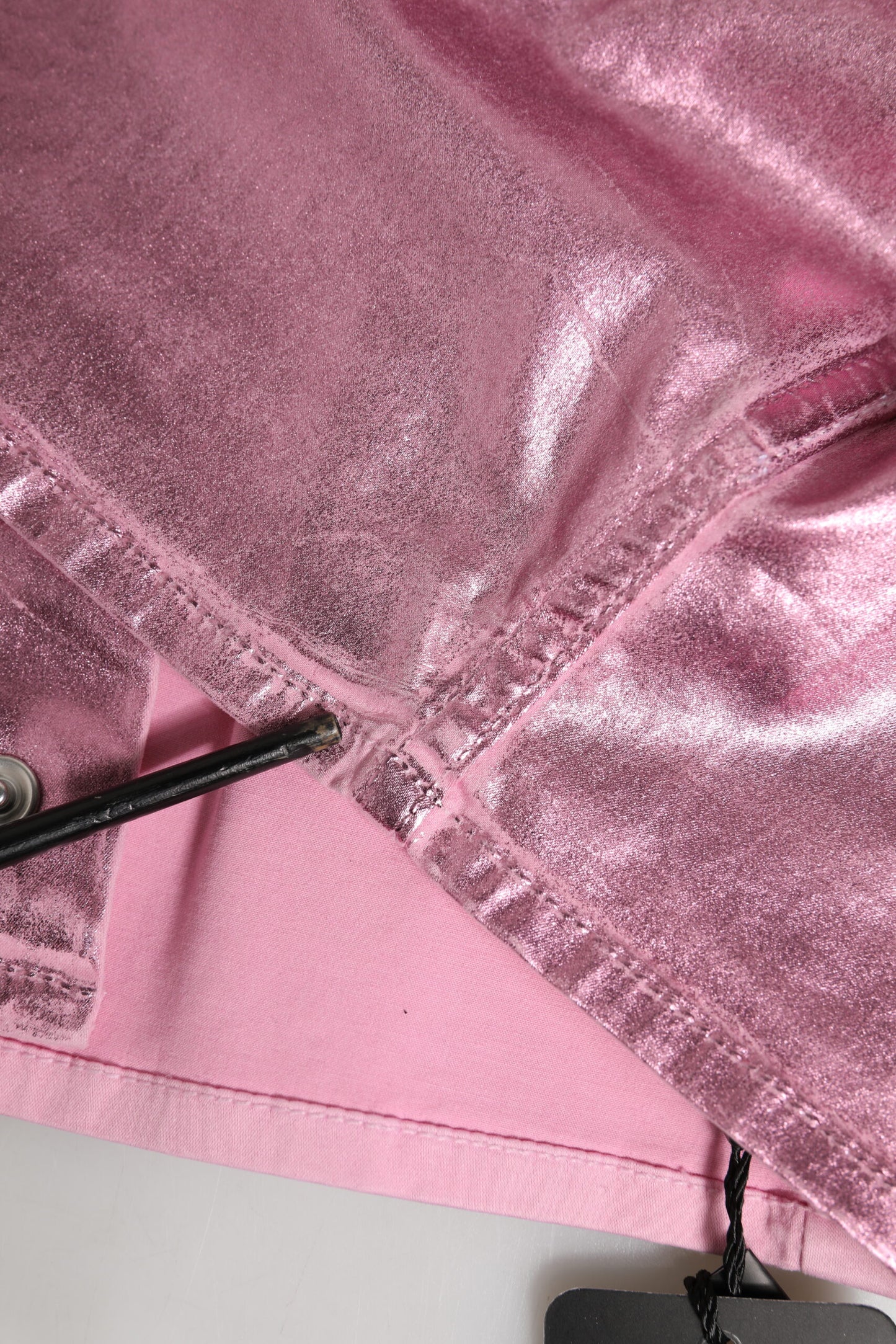 Pink Cotton Stretch Collared Cropped Jacket