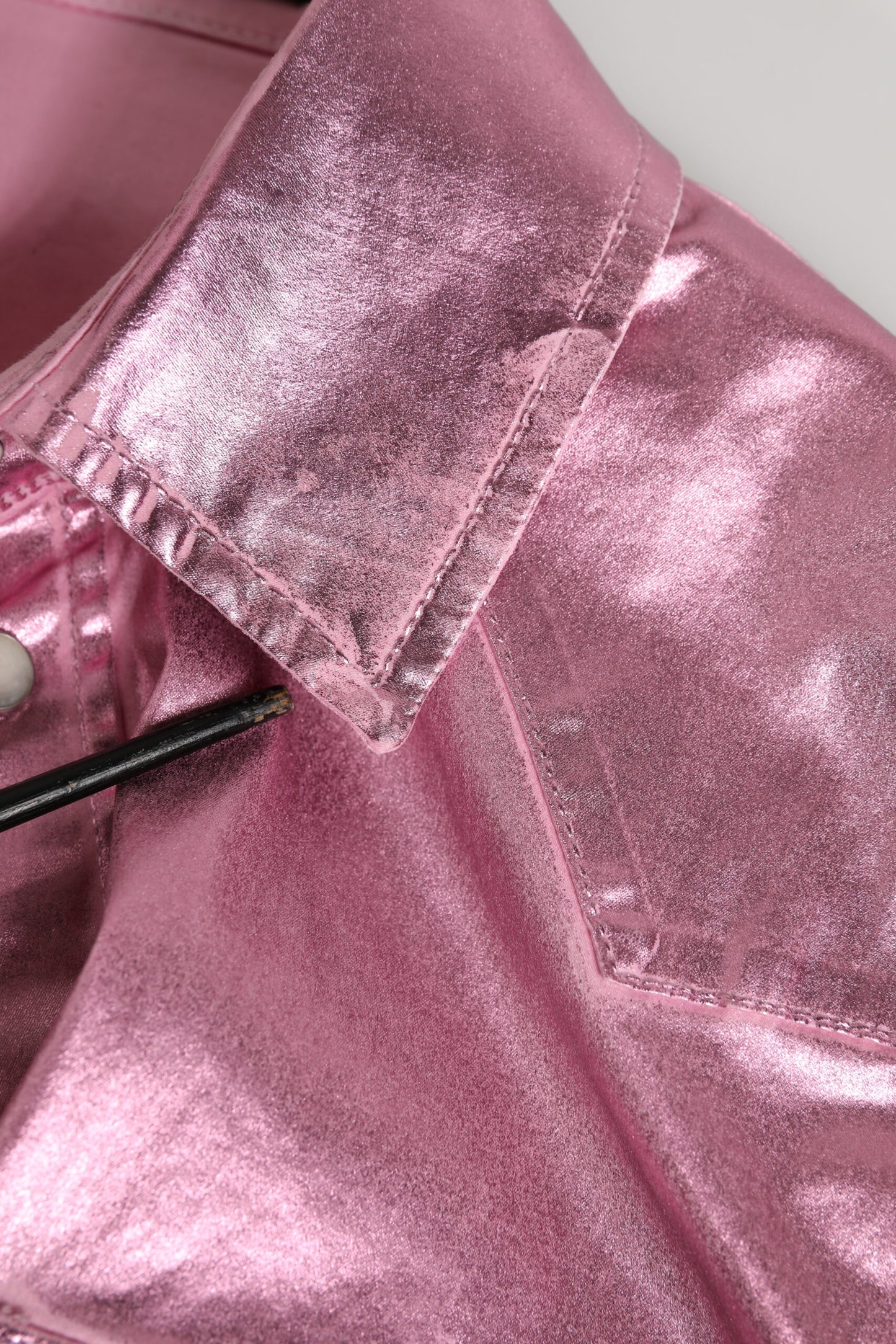 Pink Cotton Stretch Collared Cropped Jacket
