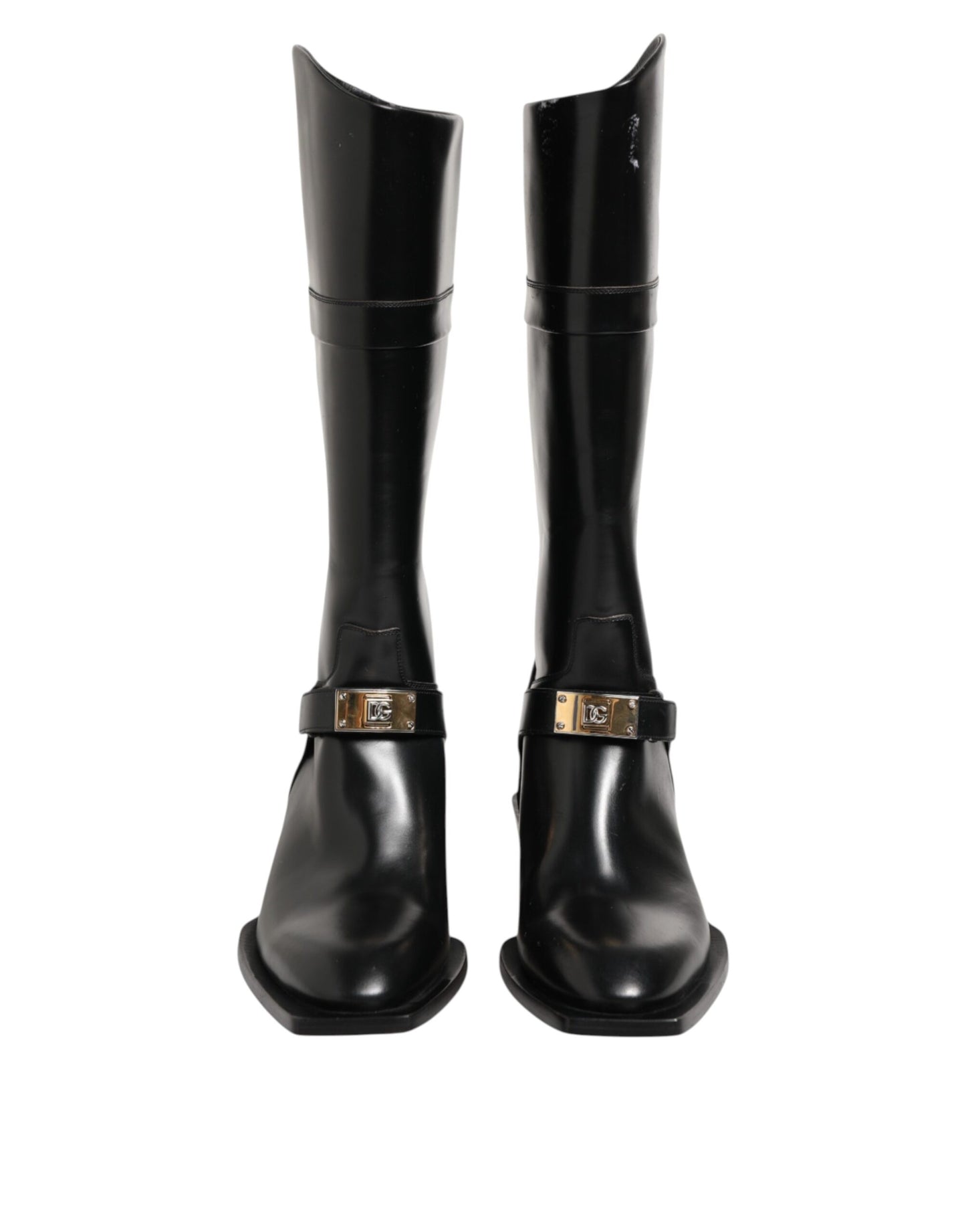 Black Logo Plaque Over The Calf Boots Shoes