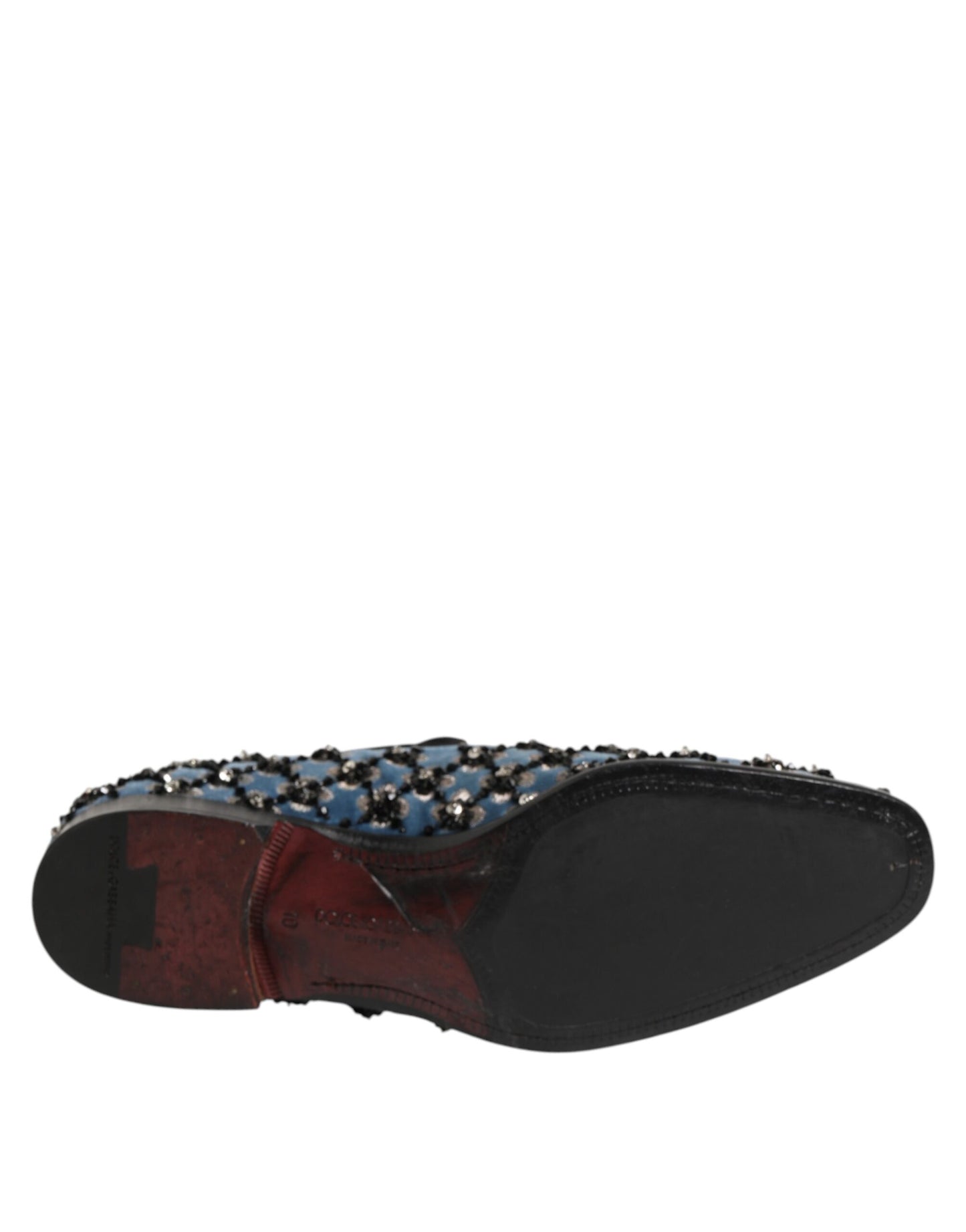 Blue Velvet Crystal Detailing Loafer Men Shoes