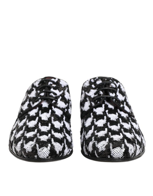 Dress Black White Sequined Lace Up Derby Shoes