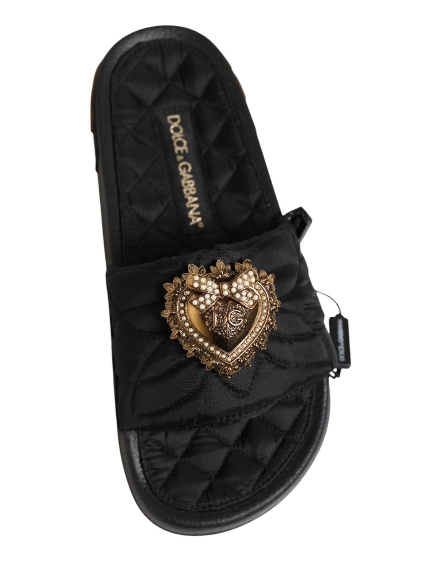 Black Devotion Matelassé Leather Slides Shoes