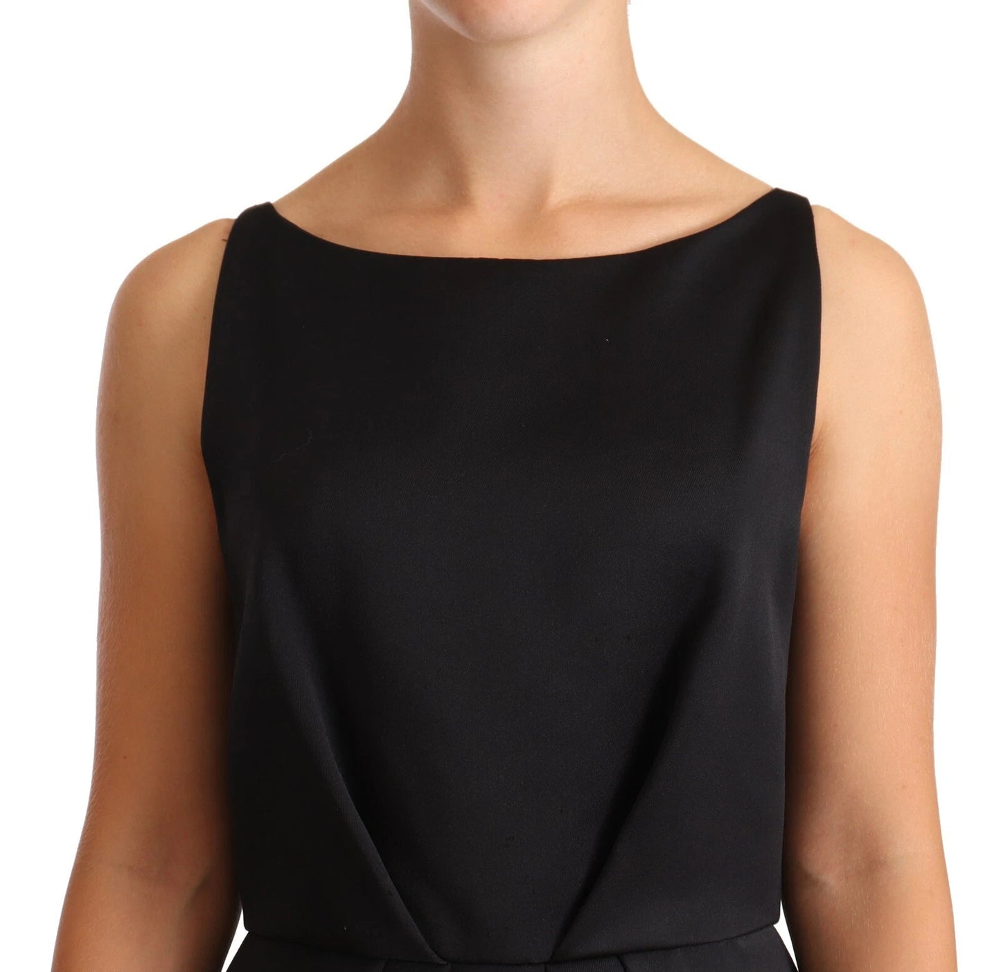 Black Sleeveless Pleated Aline Knee Length Dress