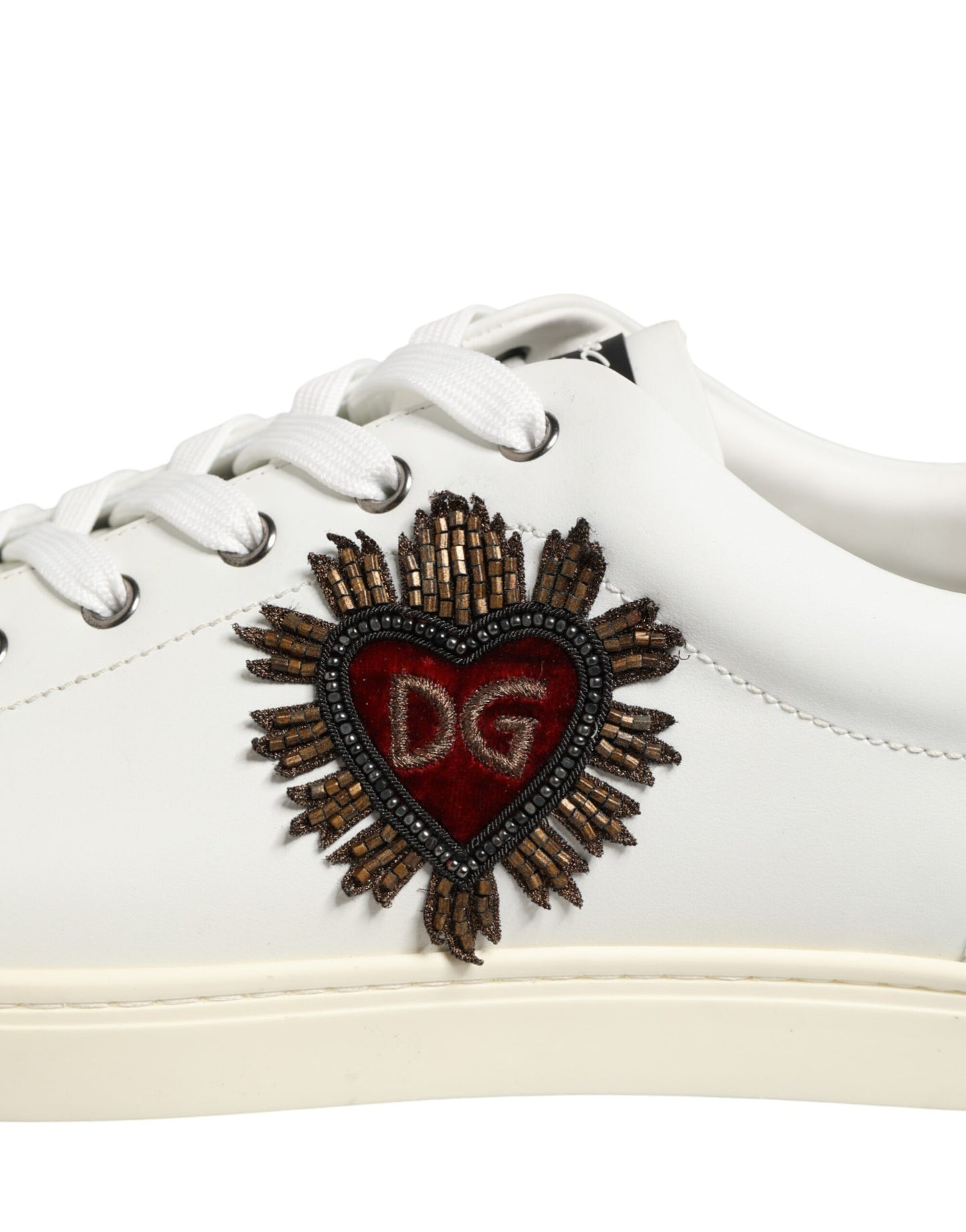 White Leather Heart Embellished Sneakers Shoes