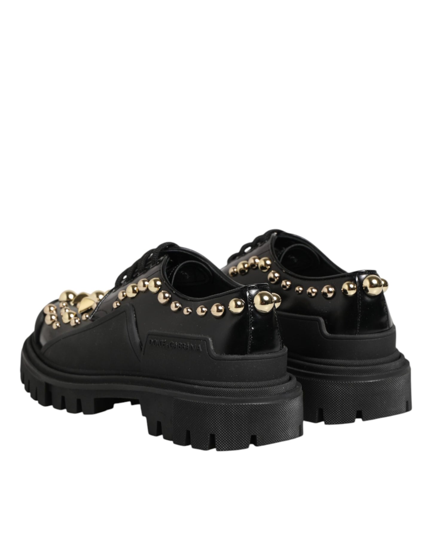 Black Leather Jeweled Crystals Derby Shoes