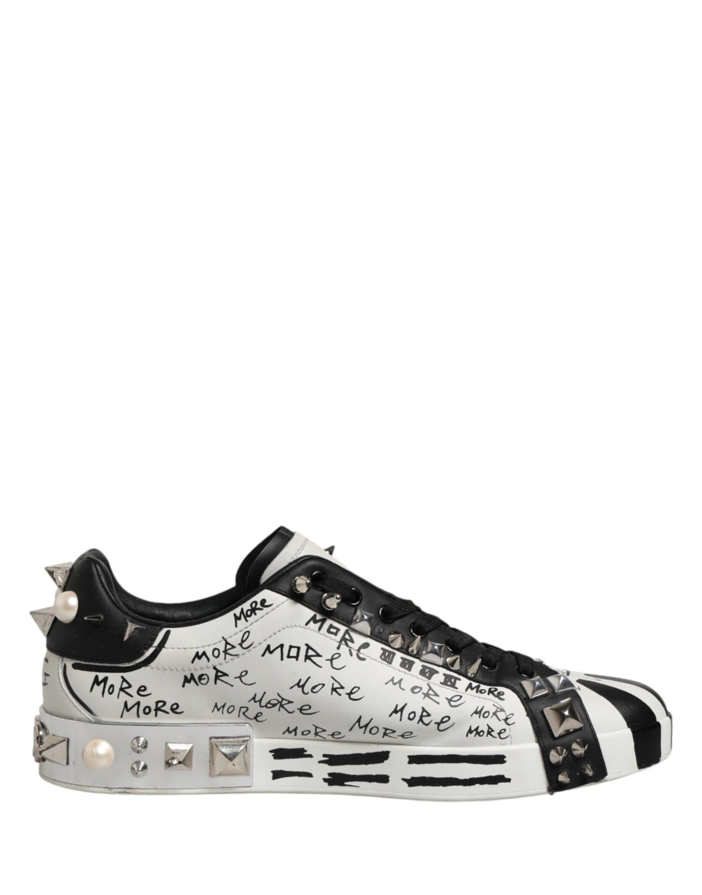 Black White Studded Low Top Sneakers Shoes