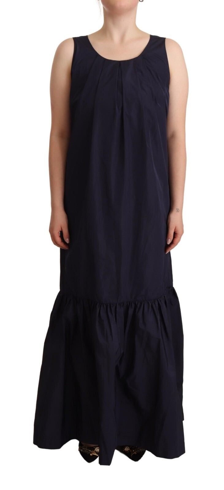 Navy Blue Sleeveless Round Neck Mermaid Long Dress