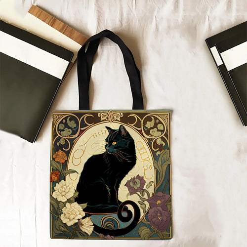Sort kat tote bag i retroprint