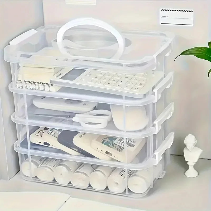 4-Layer Transparent Plastic Storage Box, Stackable Divided