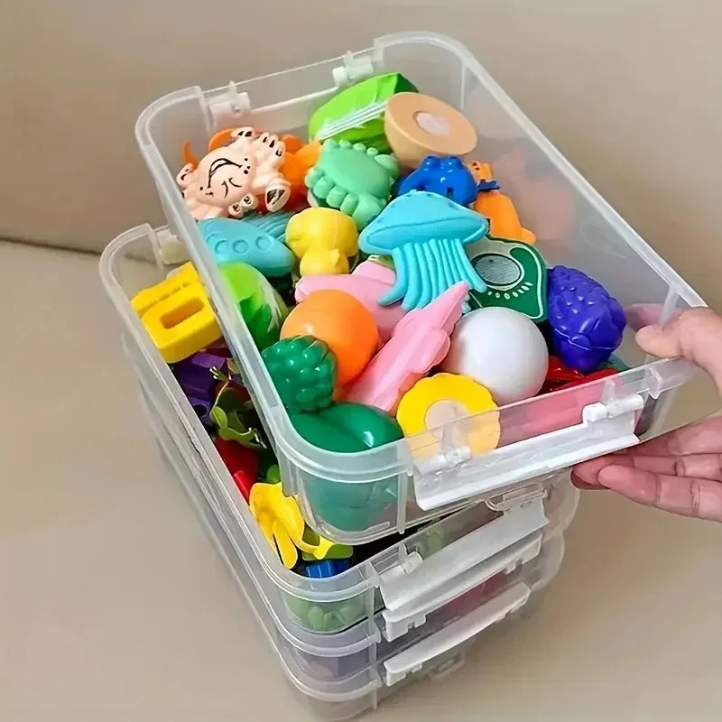 4-Layer Transparent Plastic Storage Box, Stackable Divided