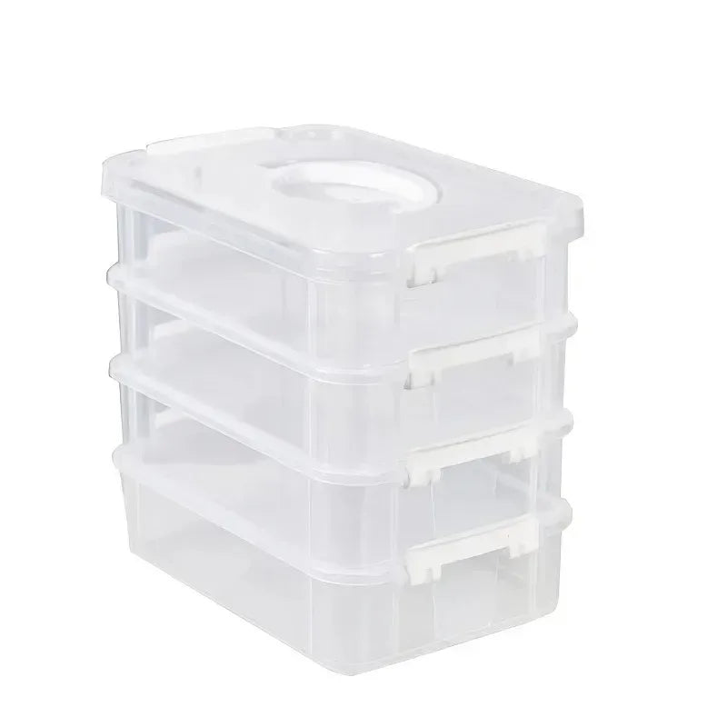 4-Layer Transparent Plastic Storage Box, Stackable Divided