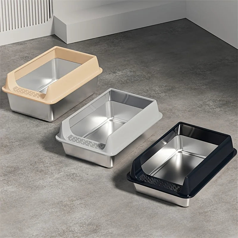 Stainless Steel Litter Box, Semi-enclosed Splash-proof And Leak-proof