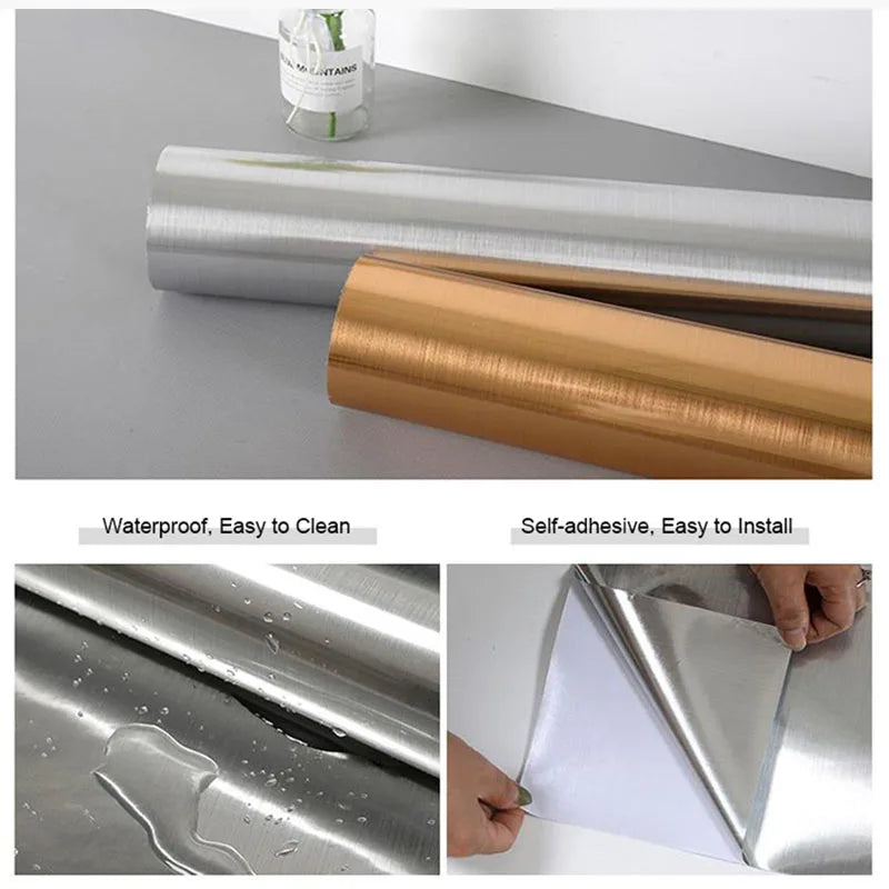 40cm fireproof and waterproof brushed silver wallpaper, modern