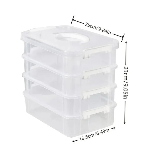 4-Layer Transparent Plastic Storage Box, Stackable Divided