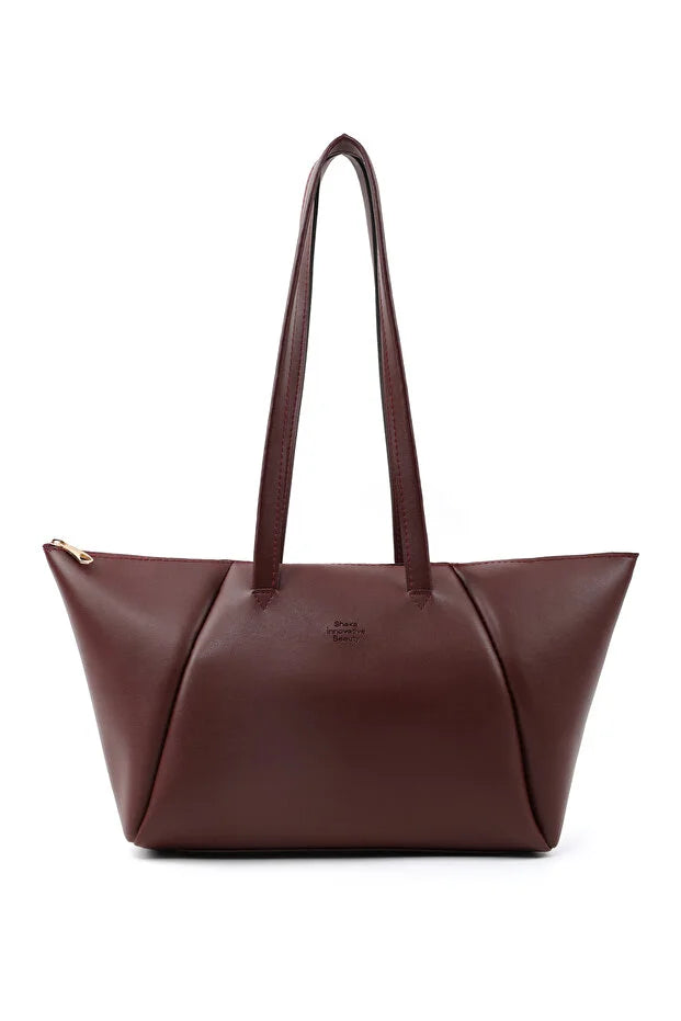 Brown Faux Leather Compartment Zipper Hand Shoulder Crossbody Bag