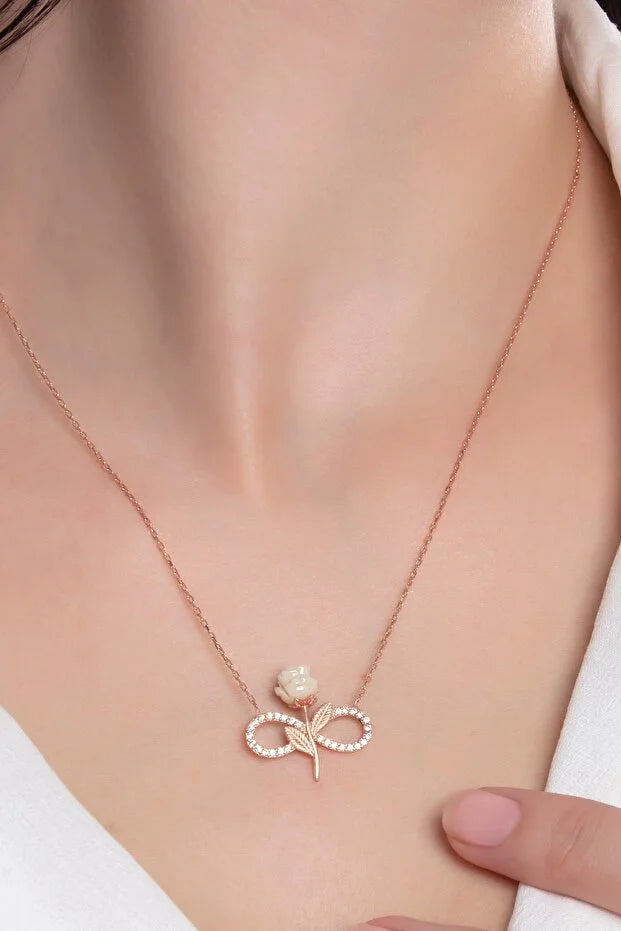 925 Sterling Silver Rose Gold Plated White Rose Infinity Zircon Stone